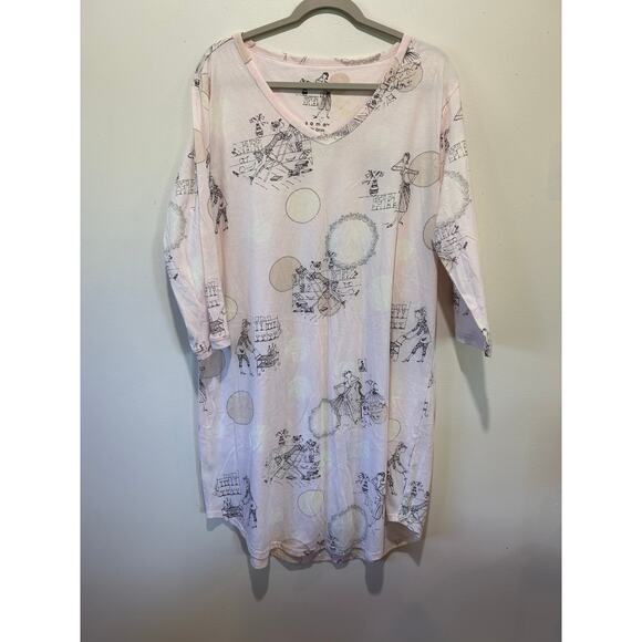 Soma nightgown size L pink with allover print cotton v neck short sleeve - Picture 1 of 6